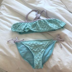 blue and lavender swim suit